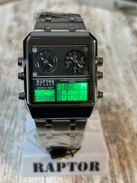 Raptor Herrenuhr "Jax" Triple-Time, Multifunktion mit Edelstahlarmband